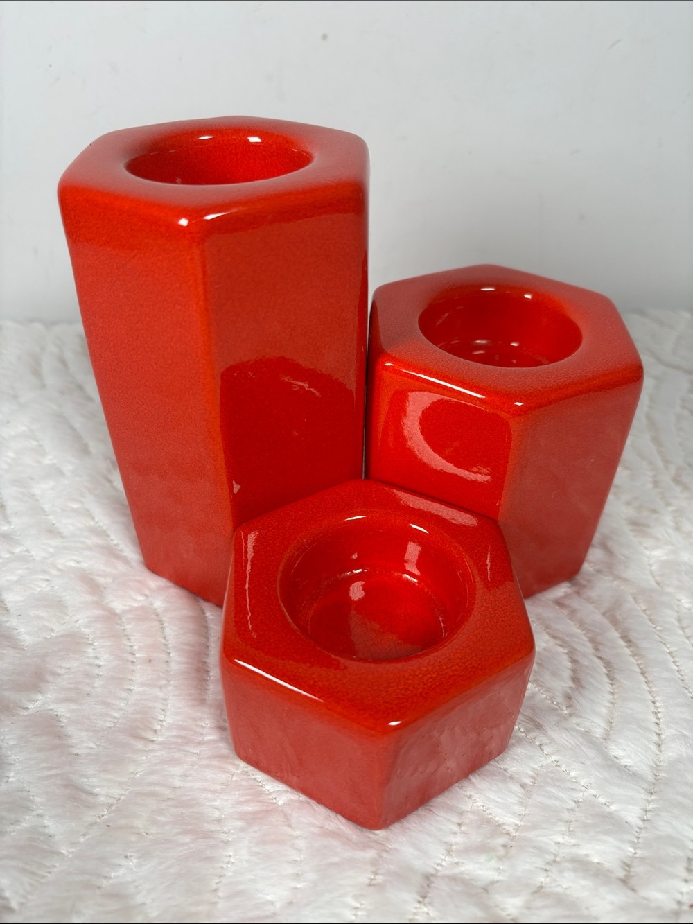 Waechtersbach Red Graduated Set of 3 Tea Light Holders Western Germany